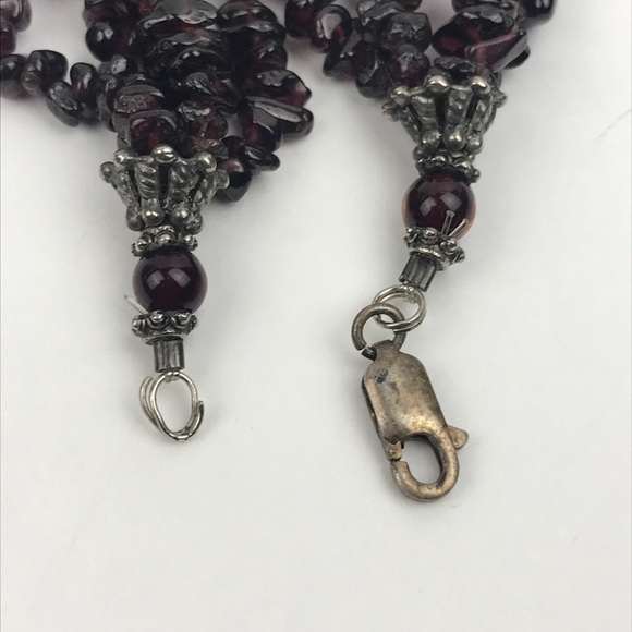 Sterling Silver 4 Strand Garnet Chip Necklace - Picture 7 of 8